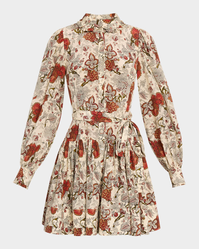 Simona Silk Long-Sleeve Mini Shirtdress